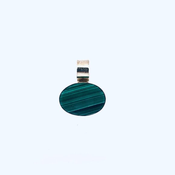 Vintage VHC Sterling Silver 925 Malachite Pendant Green Gemstone Solitaire 8.73g - Picture 1 of 9